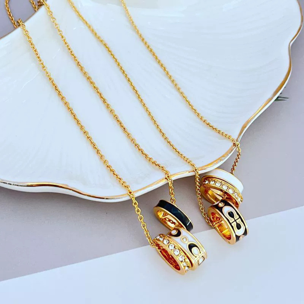 Coach Enamel CZ Geometric Three Rings Metal Necklace